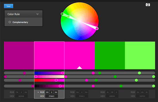 Adobe Color لإيجاد ألوان متباينة