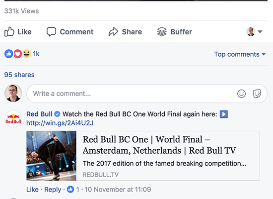 Exemplo de Red Bull Post