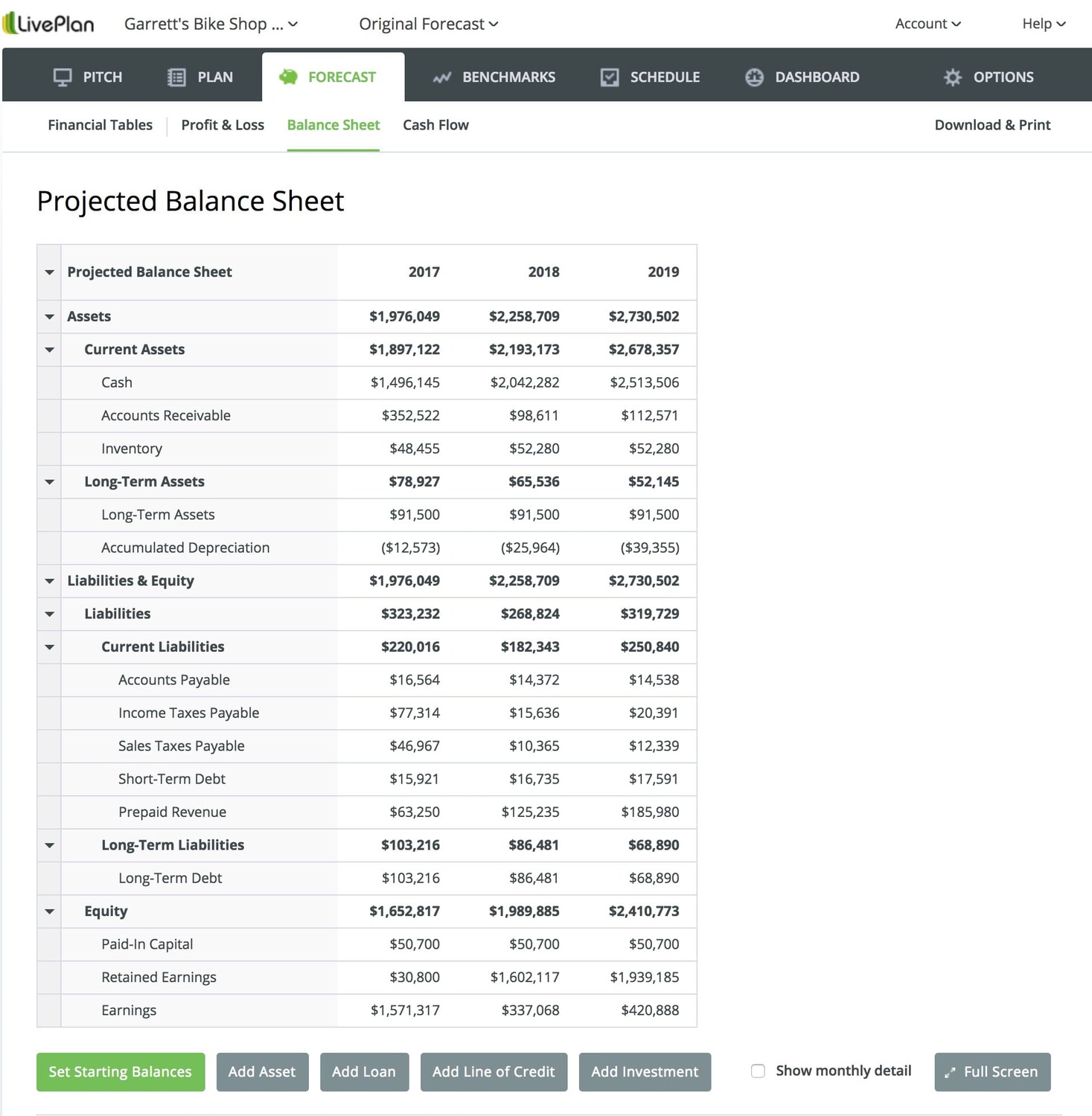 الميزانية العمومية LivePlan