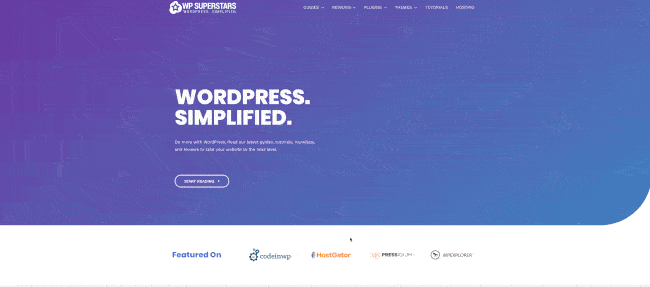 Aspectul paginii de pornire WPSuperstars