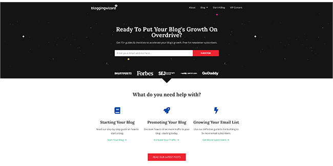 Aspectul Expertului de blog pe pagina de pornire