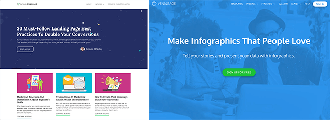Compararea blogului și site-ului web Venngage Overload și Venngage