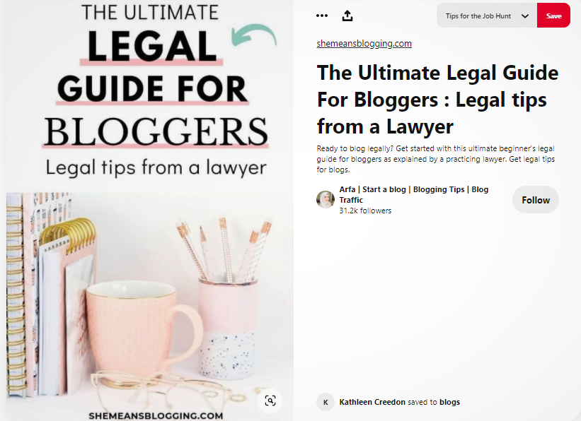 exemple d'épingle du guide juridique ultime pour les blogueurs