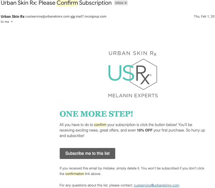 Urban Rx ยืนยันอีเมลต้อนรับ