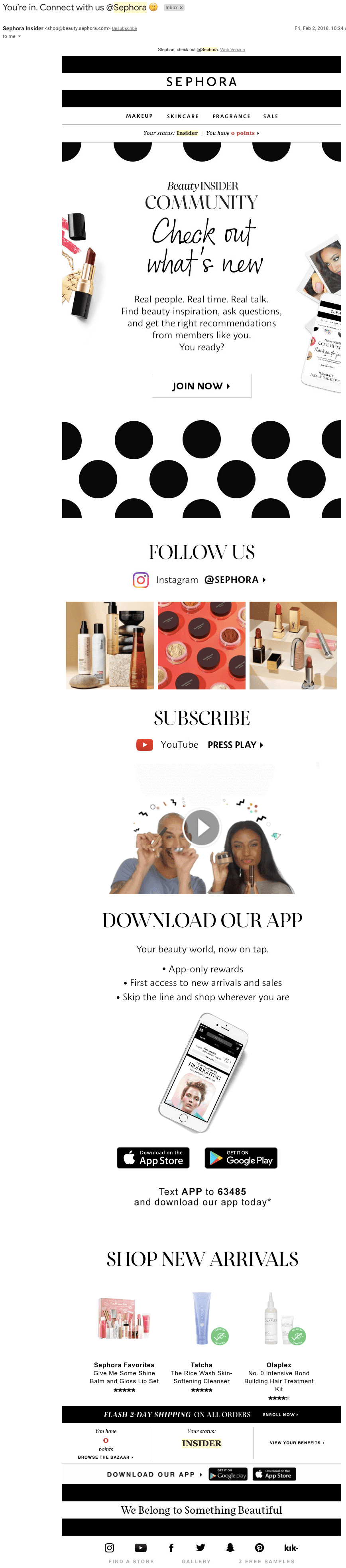 Sephora อีเมลต้อนรับ 2