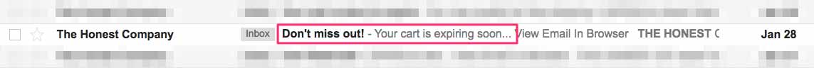 The Honest Company 2nd Cart Abandonment Email Subject Line