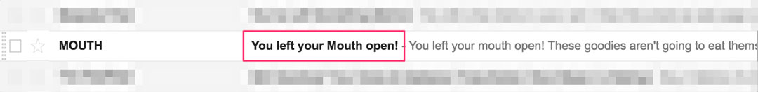 Mouth Cart Abandonment Subject Line (Brand Personality Type Example)