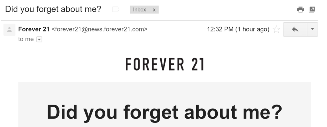 Forever 21 Cart Abandonment Email Subject Line 