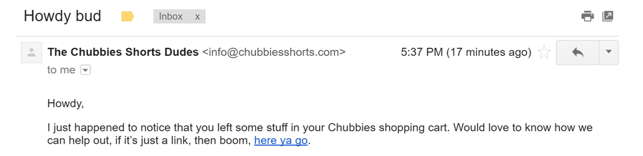 Chubbies Shorts Friendly Subject Line example