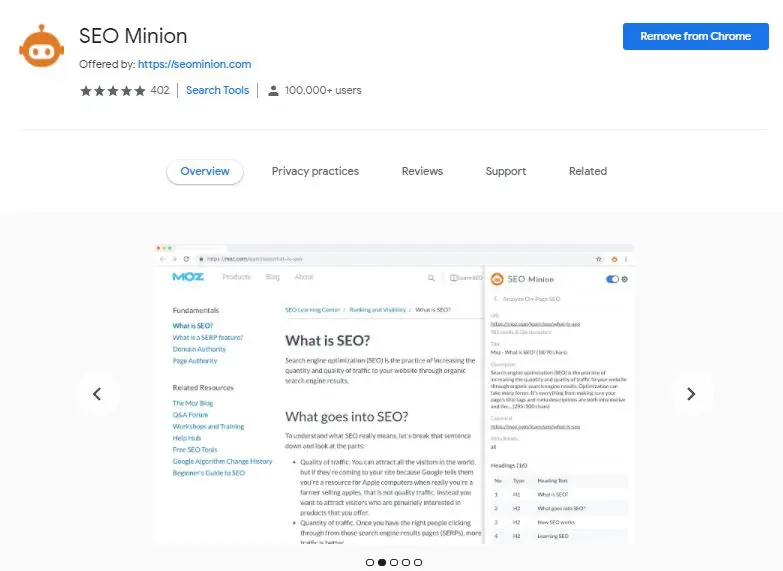 SEO Minion - يجب استخدام ملحقات Chrome لتحسين محركات البحث