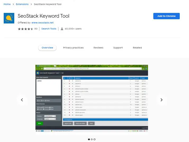 أداة الكلمات الرئيسية SEOStack - يجب استخدام ملحقات Chrome لتحسين محركات البحث