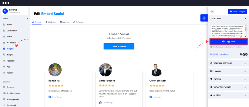 Code-Widget kopieren