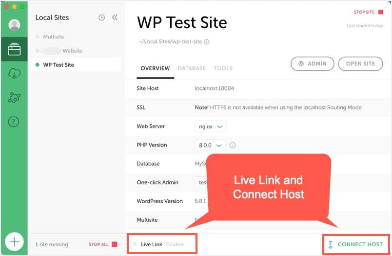 Live-Link und Host-Verbindung