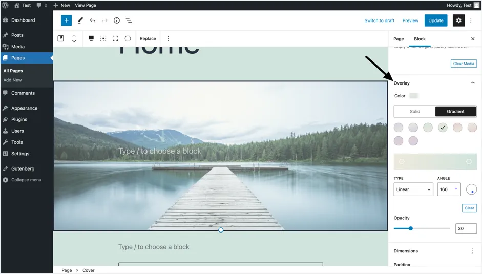 Overlay-Farboptionen im Bildblock-Editor