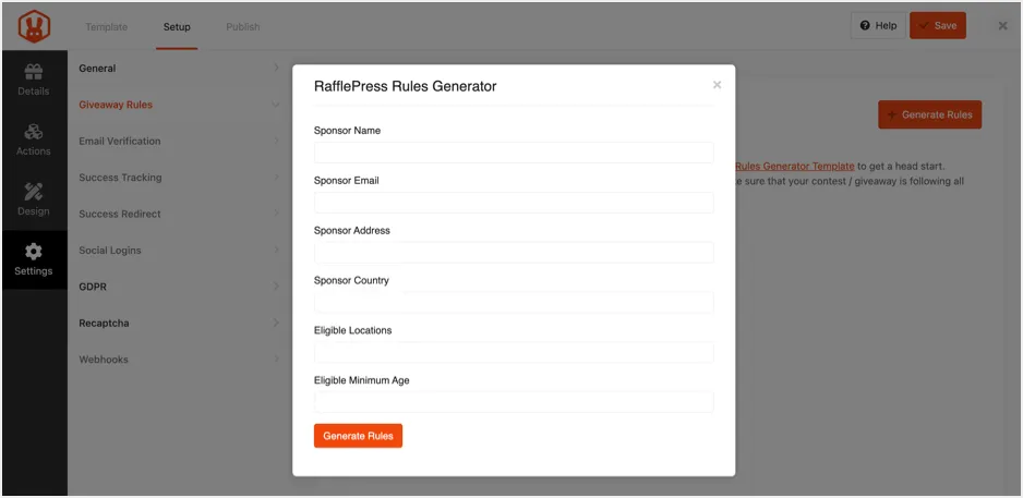 Generator reguł w RafflePress