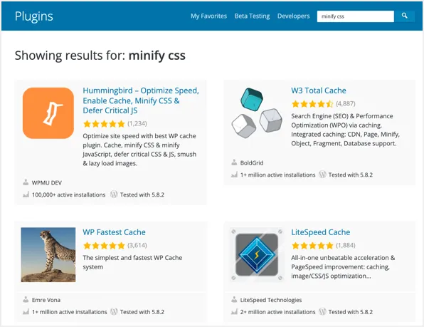 Minimizza i plugin CSS WordPress