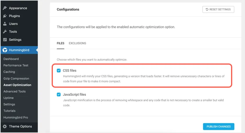 Minimizza i file CSS in Hummingbird