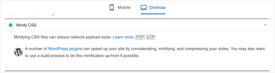 Minimizza CSS in Google PSI