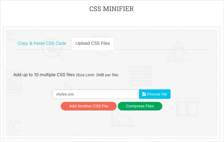 Minimizza file CSS con uno strumento esterno