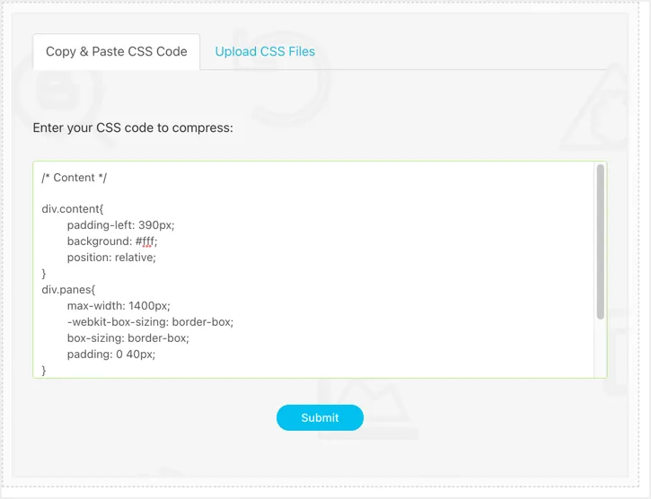 Incolla CSS per minimizzare
