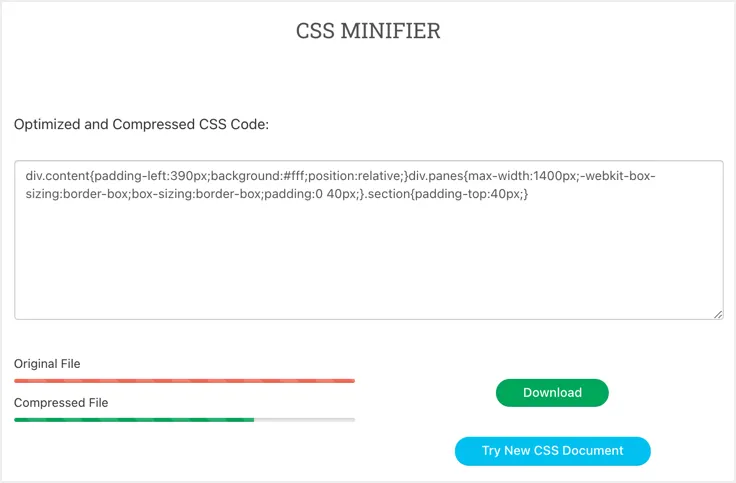 Obțineți codul CSS minimizat
