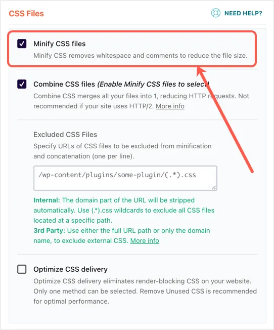 Minimizza i file CSS in WP Rocket