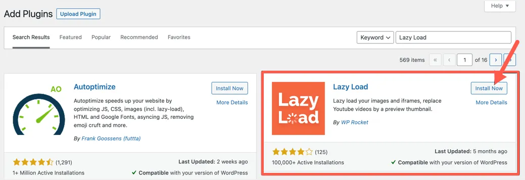 Wyszukaj wtyczkę Lazy Load