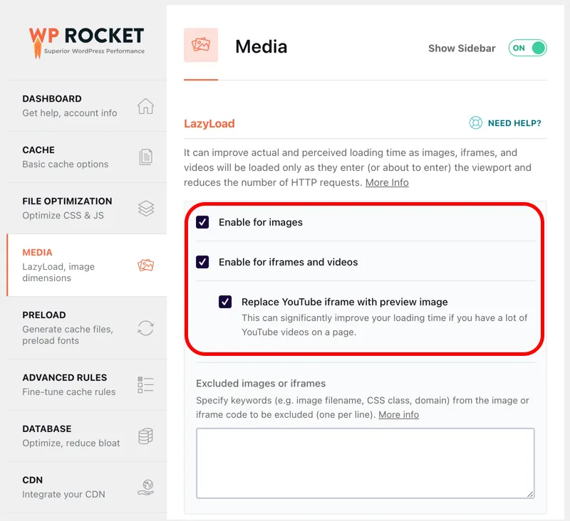 Leniwe ładowanie mediów w WP Rocket Premium