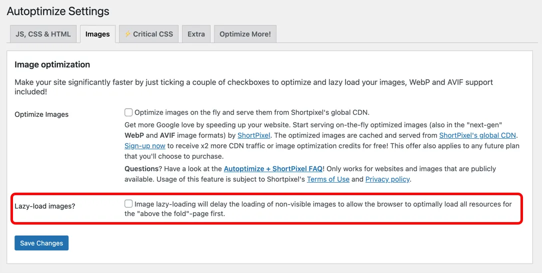 Lazy Loading w Autooptimize