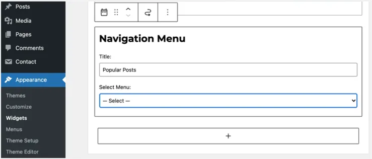 Widget del menu di navigazione nella barra laterale