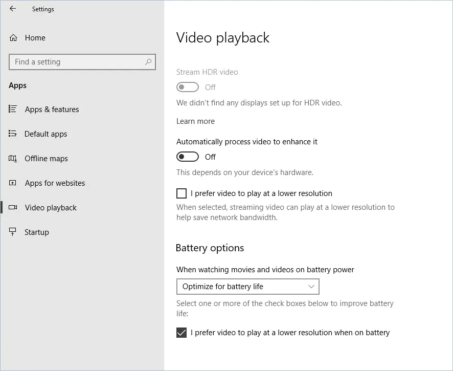 Opsi Baterai Untuk Pemutaran Video
