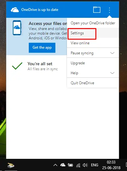 Paramètres OneDrive