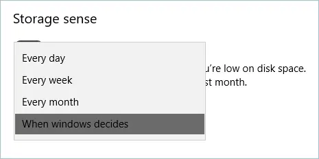 Sélection du moment d'exécution de Storage Sense