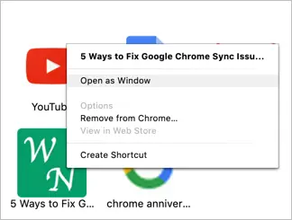 Apri come finestra dalle app di Chrome per Mac