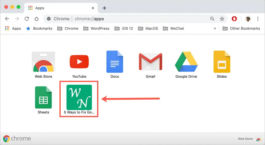 اختصار Chrome لسطح المكتب في Mac