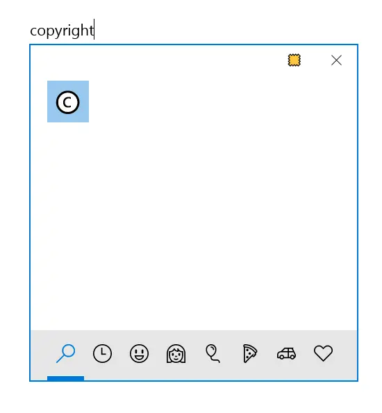 Wählen Sie Copyright von der Windows-Emoji-Tastatur
