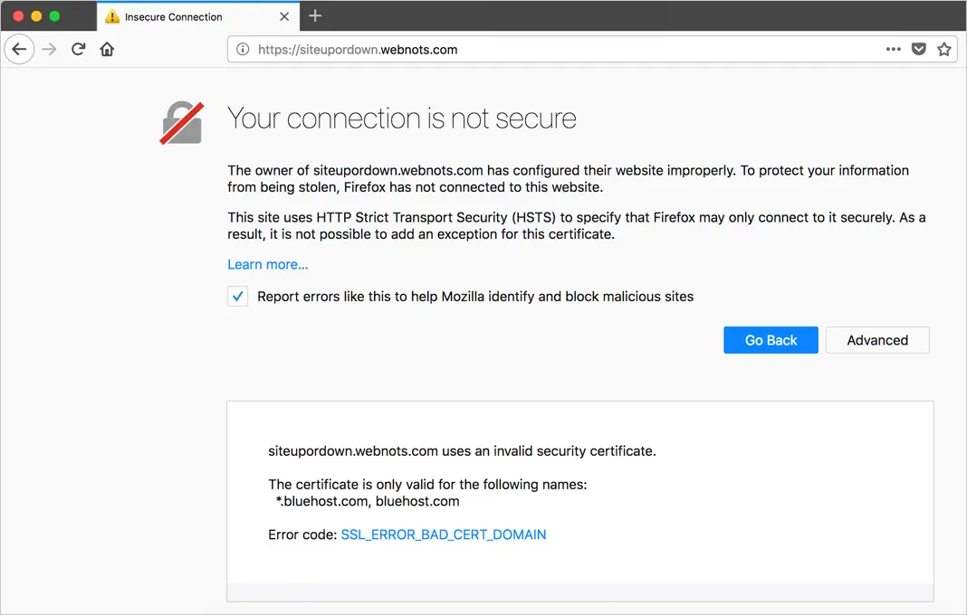 あなたの接続はFirefoxの安全なメッセージではありません