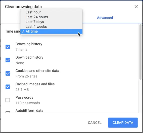 Cancella i dati di navigazione in Chrome