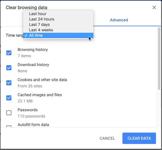 Chromeで閲覧データをクリアする