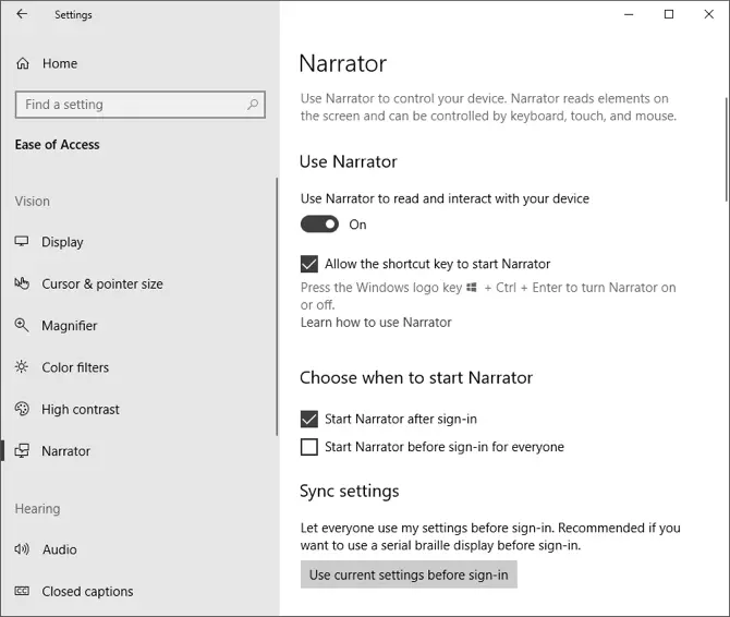 Activar las opciones del narrador