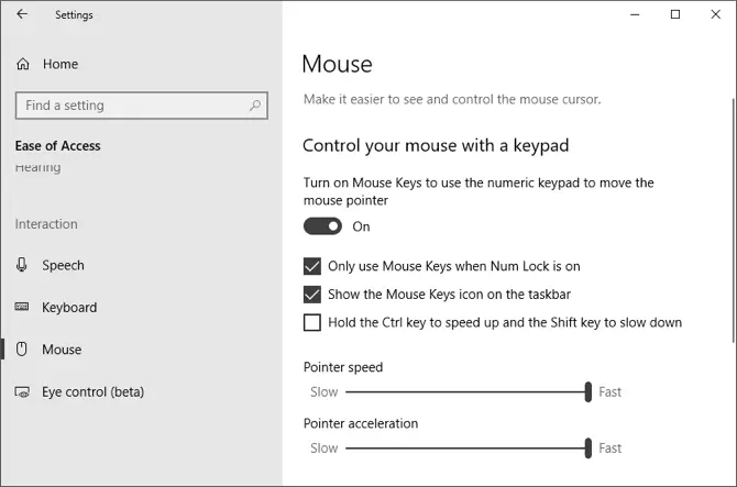 Opciones de mouse