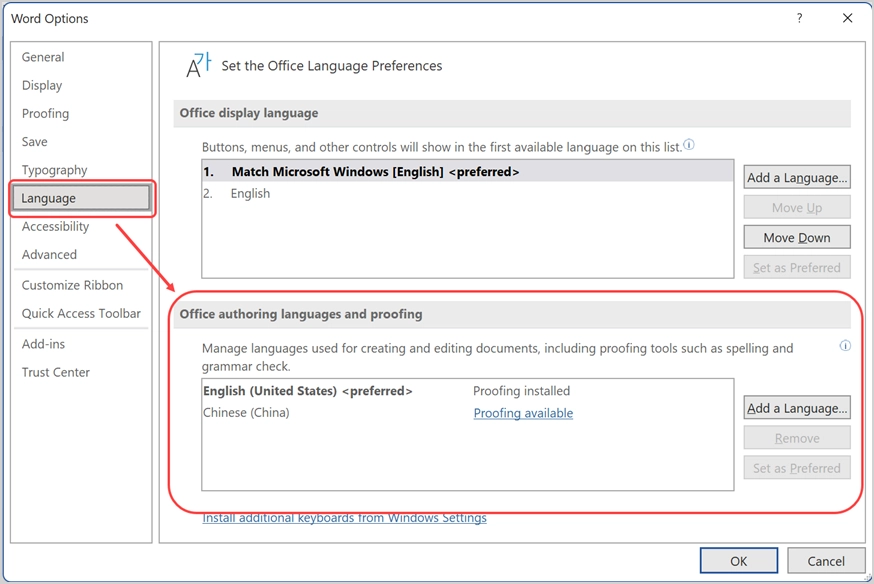 Linguagem de revisão no Word