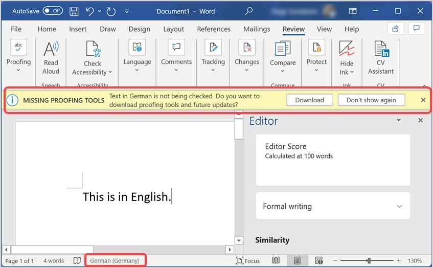 Linguagem de revisão diferente