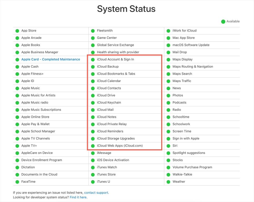 Verifique o status do sistema Apple