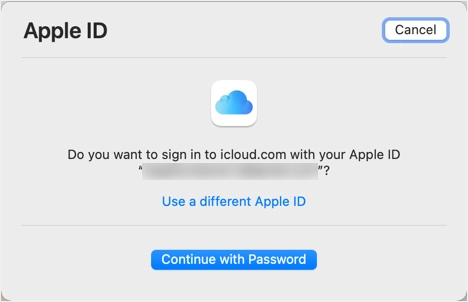 Укажите пароль администратора для входа в iCloud