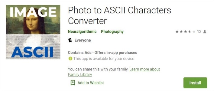 Convertitore da foto a caratteri ASCII per Android