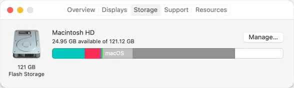 تحقق من تخزين Mac