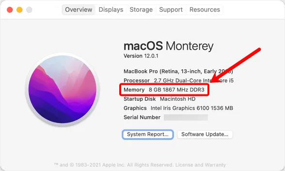 Verificați memoria Mac