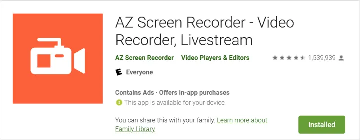 Rejestrator ekranu AZ Google Play