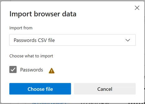 Импортировать файл паролей в Edge